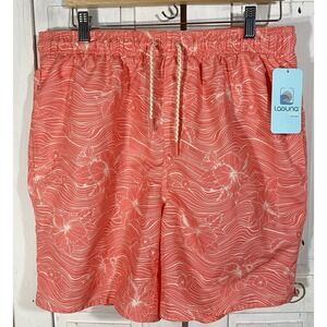 NWT Laguna Swim Men's Swim Trunks Sz L Salmon Hibiscus Flower Lined 3 Pockets